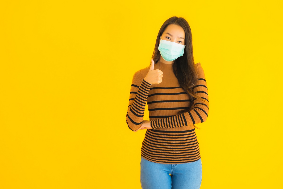 Portrait Beautiful Young Asian Woman With Mask In Many Action Fo